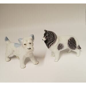 2 Vintage Miniature Dog Glazed Ceramic Figurines Collie Schnauzer Terrier